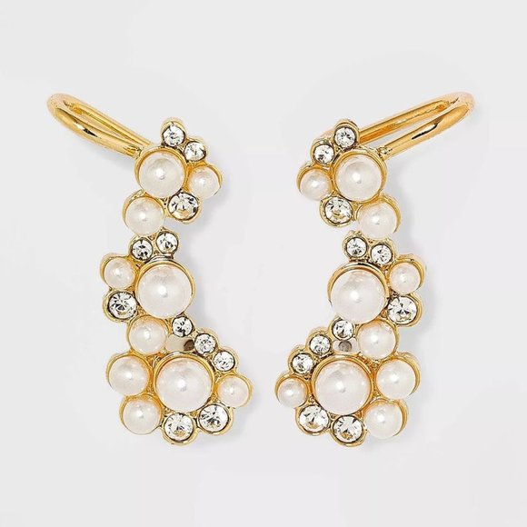 NWT SUGARFIX by BaubleBar Crystal and Pearl Ear Crawlers - - Picture 1 of 4